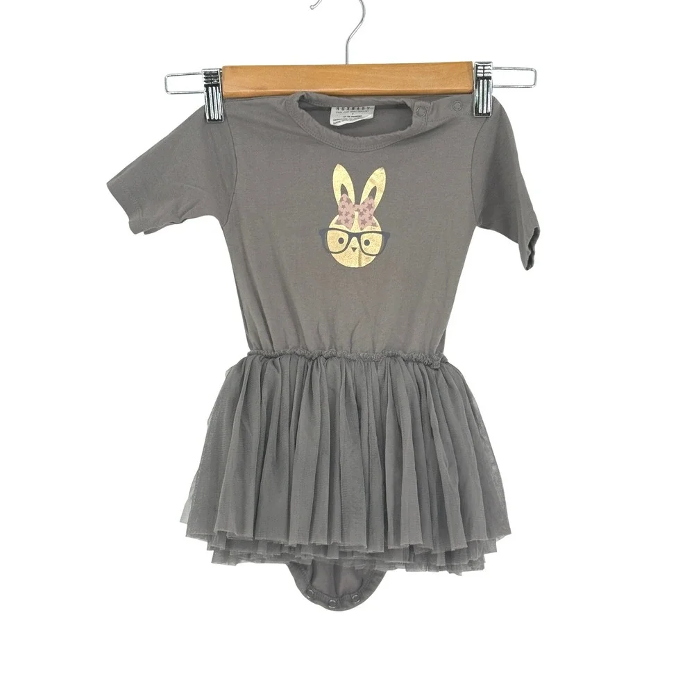 Huxbaby Toddler Girls Grey Gold Bunny Tutu Bodysuit Dress 12-18 Months Soft